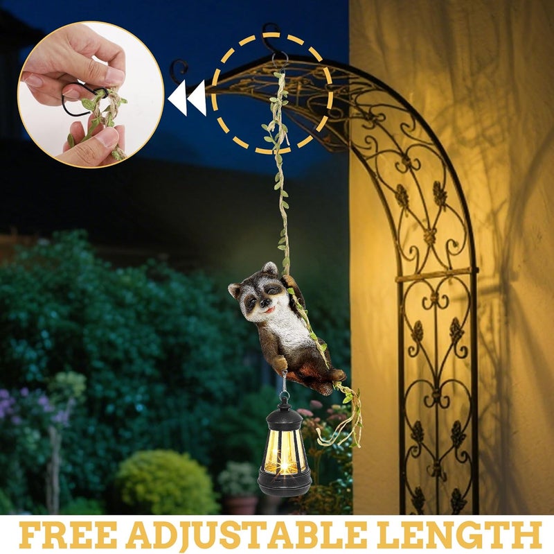 ZaaYee Solar Hanging Raccoon Statue, Outdoor Resin Animal Figurine with LED Lights for Garden, Fence, Porch, Patio, Yard Decor, Dusk to Dawn Auto On/Off - Image 3